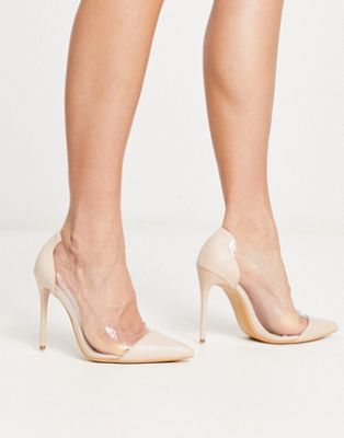 clear stiletto heeled shoes in beige