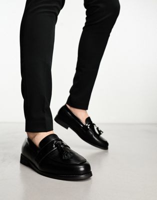 faux leather tassel loafers in black