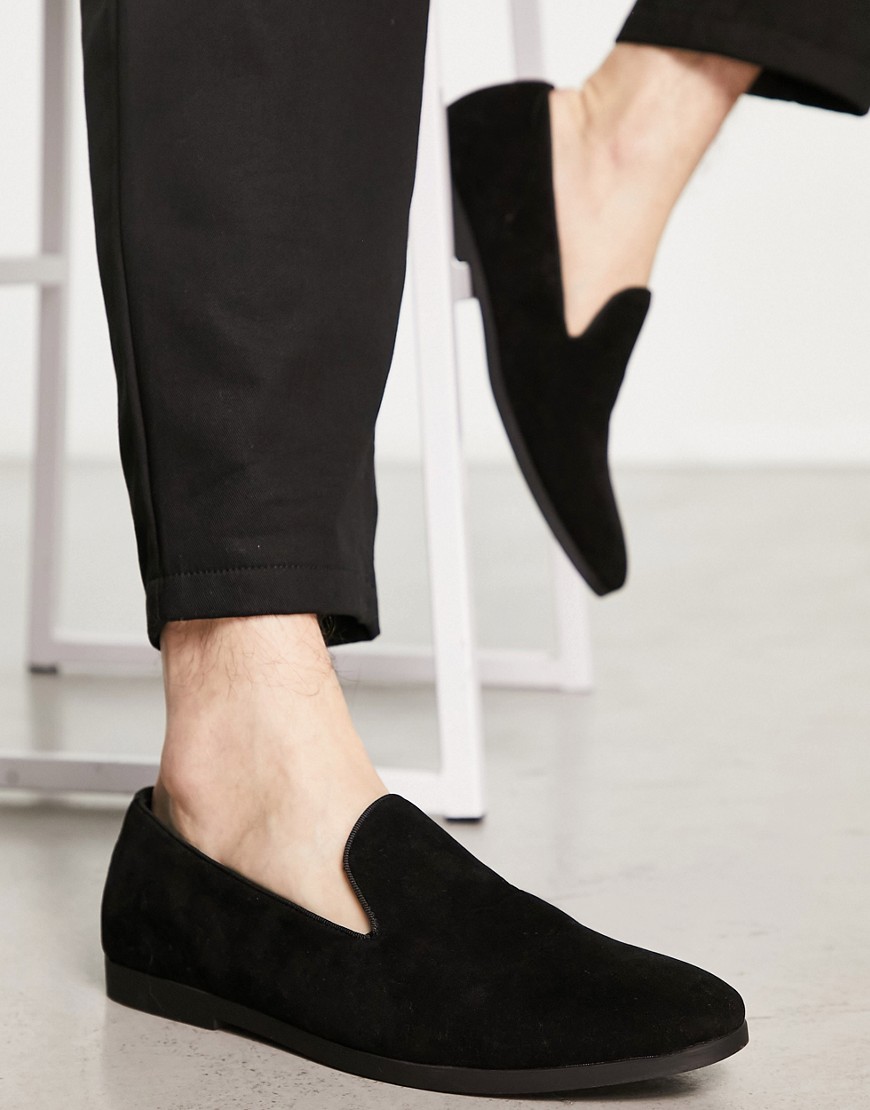 Truffle Collection faux suede slip on loafers in black