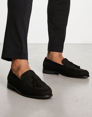 faux suede tassel loafers in black