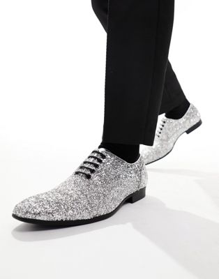 formal lace up shoes in silver glitter
