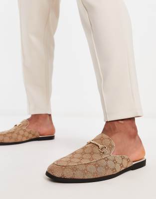 Truffle Collection Gemusterte Mules In Beige Mit Loafer Design Und