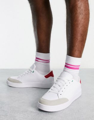 lace up trainers in white red mix
