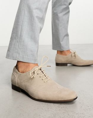 oxford lace up shoes in sand faux suede