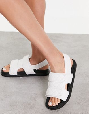 quilted double strap flat sandals in white