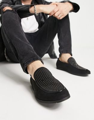 slipper studded loafers in black velvet