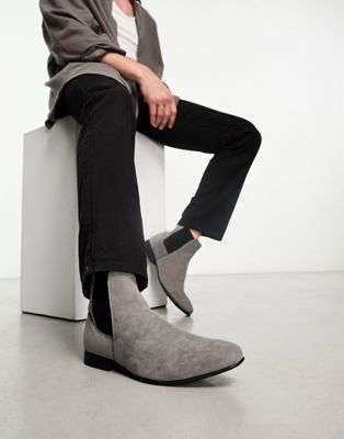 smart chelsea boots in grey faux suede
