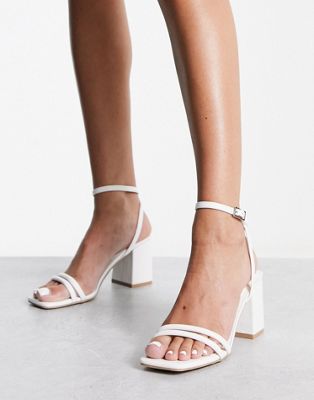 square toe block heel barely there sandals in white