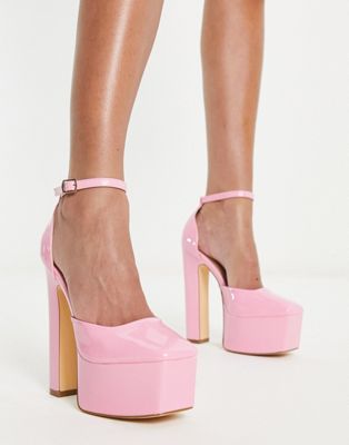 square toe platform high heeled shoes in pink