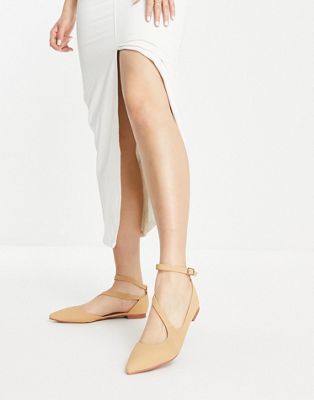 strappy pointed ballet flats in beige