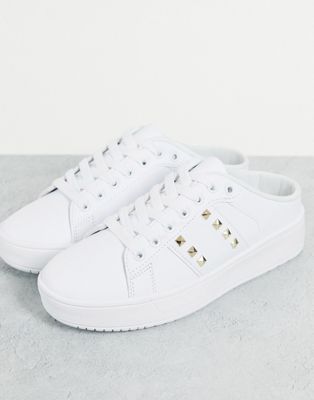 studded flatform slip on mule trainers in white