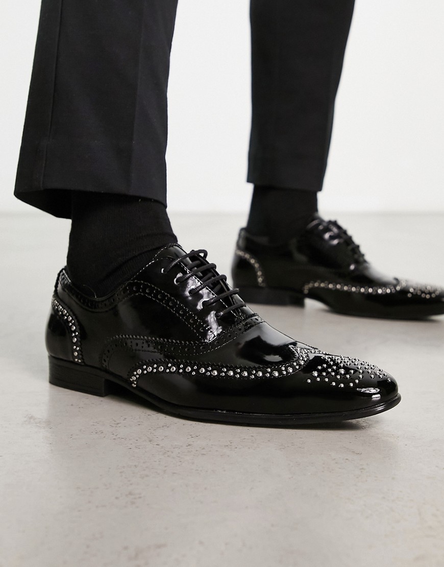 Truffle Collection studded oxford lace up shoes in black faux leather