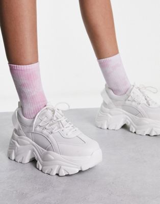 super chunky sporty lace up trainers in white