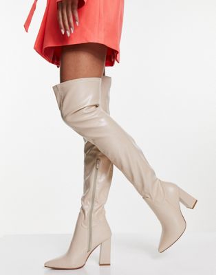 thigh high heeled boots in cream