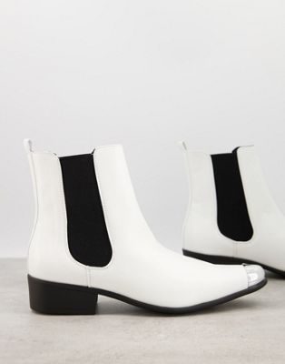 toe cap western boots in white faux leather
