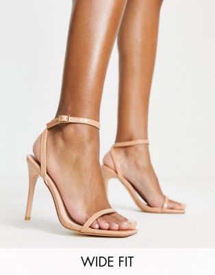 Wide Fit barely there heeled sandals in beige