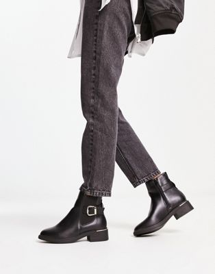 Wide Fit buckle chelsea boots in black