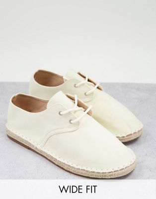 wide fit canvas lace up espadrilles in cream