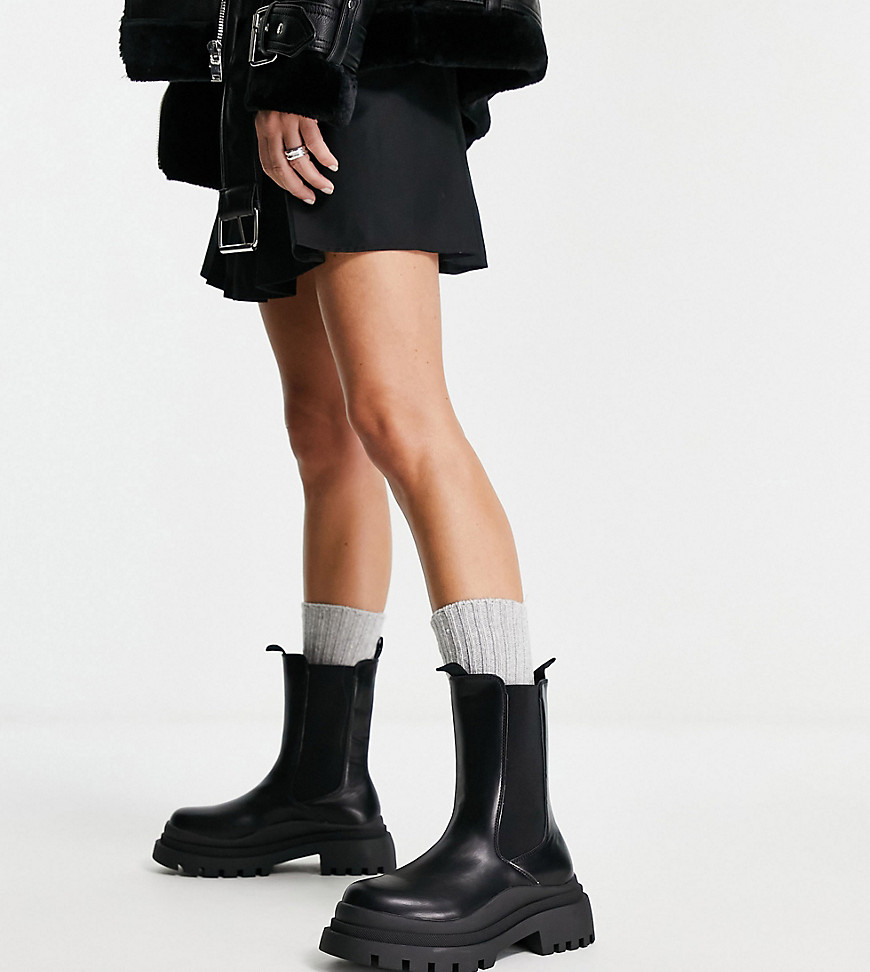 Truffle Collection Wide Fit chunky chelsea boots in black