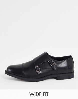 wide fit formal monk shoes in black
