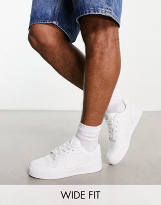 wide fit lace up trainers in white