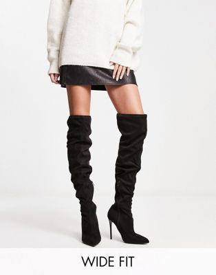 Wide Fit over the knee stilletto sock boots in black