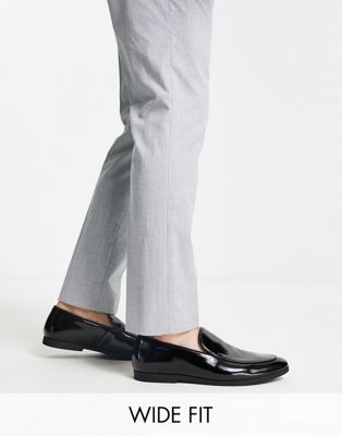 wide fit slip on loafers in black patent