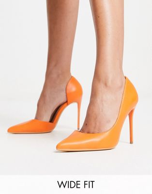 Wide Fit stiletto heeled shoes in orange