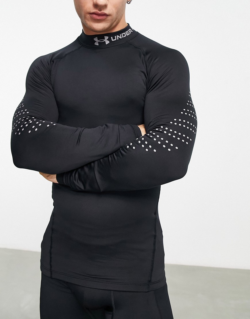 Under Armour Training Cold Gear mock neck long sleeve relfective top in black