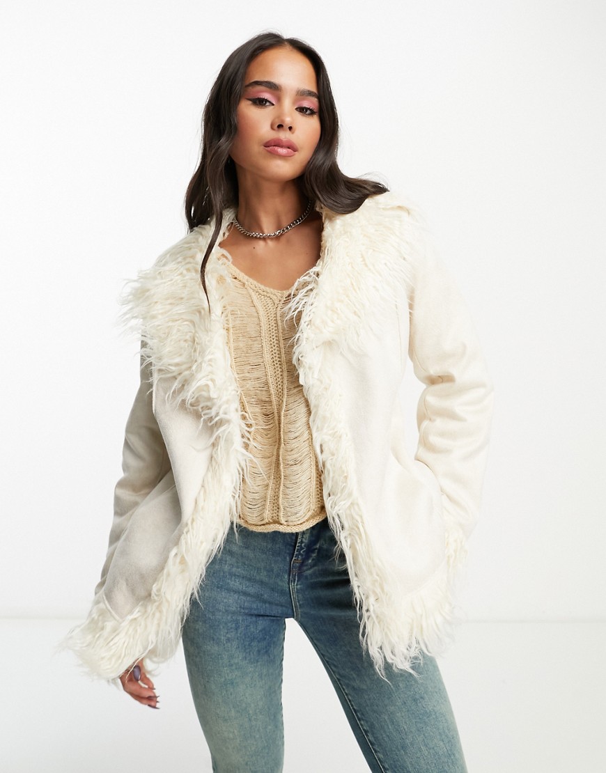 Urban Code faux shaggy fur jacket in cream-White