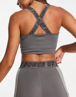 Urban Threads cross strap sports bra in gray