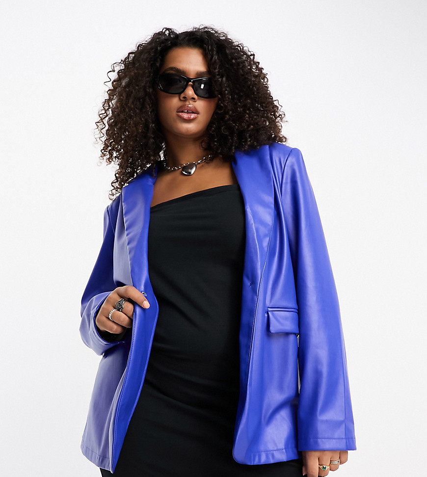 Urban Threads Curve faux leather blazer co-ord in cobalt blue