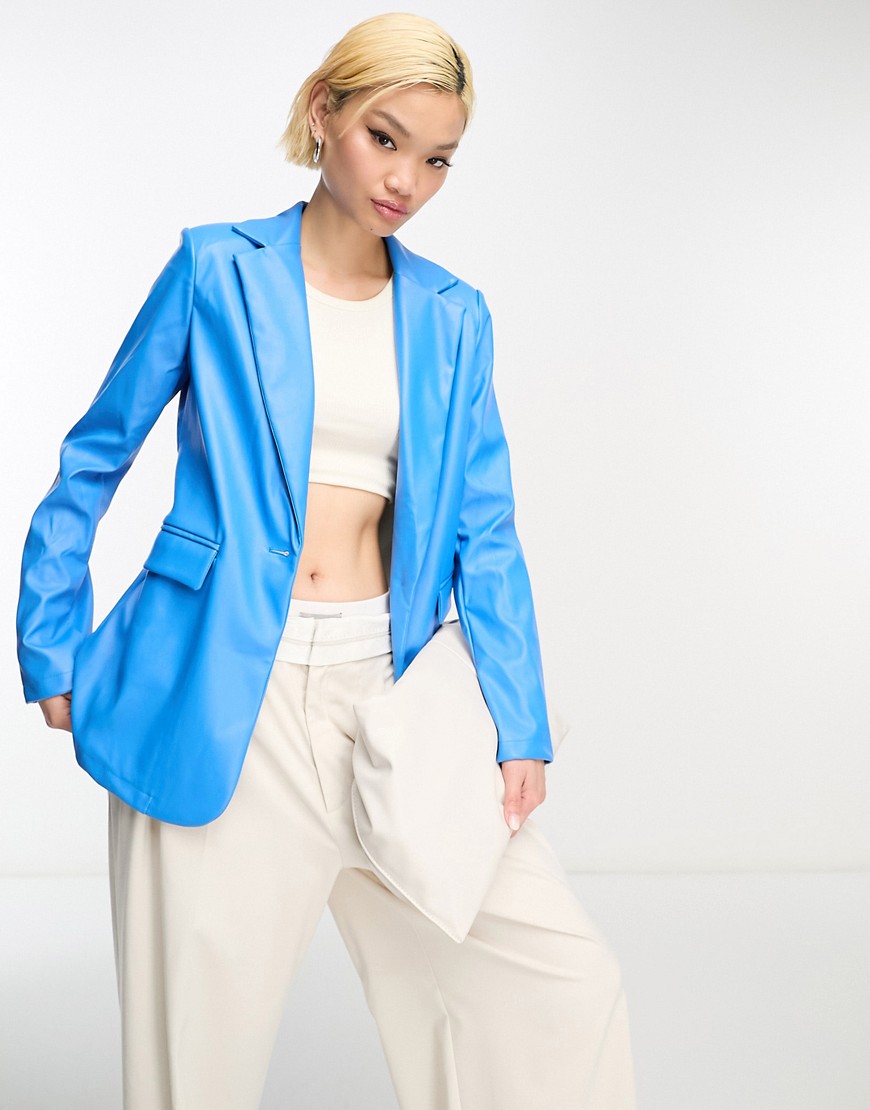 Urban Threads faux leather blazer co-ord in cobalt blue