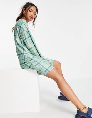 Urban Threads long sleeve t-shirt dress in mint check - Click1Get2 Offers