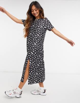 Urban Threads oversized midi splodge print tshirt dress in black - Click1Get2 Deals