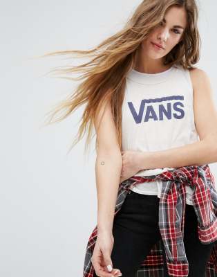Vans Classic Logo Burnout Muscle Tank Top In Off White