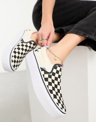 Classic Slip-On Platform checkerboard trainers in black and white