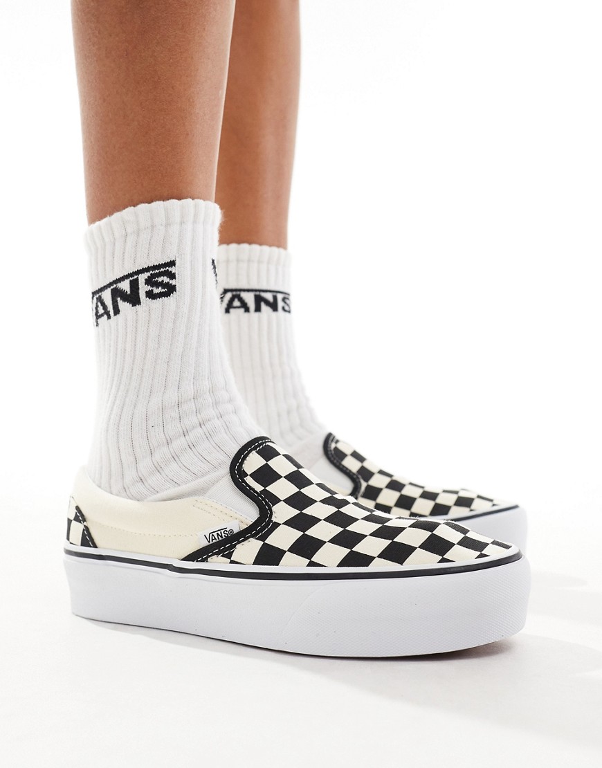 Vans Classic Slip-On Platform checkerboard trainers in black and white