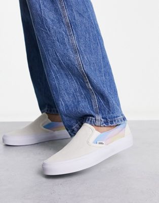 classic slip on trainers in off white with multi side panels