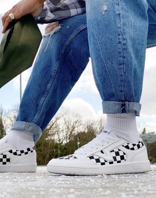 Lowland CC Checkerboard trainers in white and black