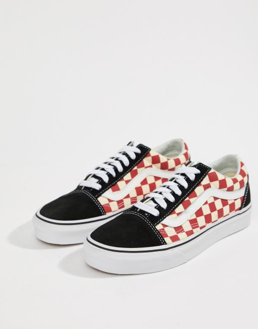 vans old skool black red checkerboard