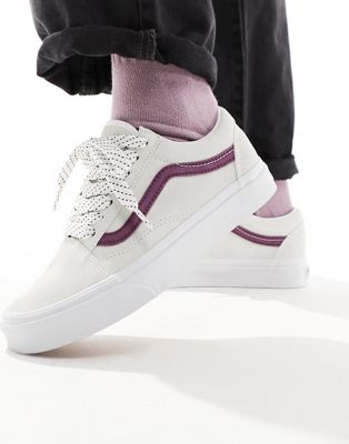 Old Skool trainers in off white and deep purple with lace interest