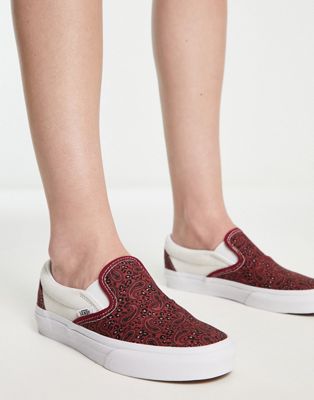 Slip-On trainers in white and red paisley