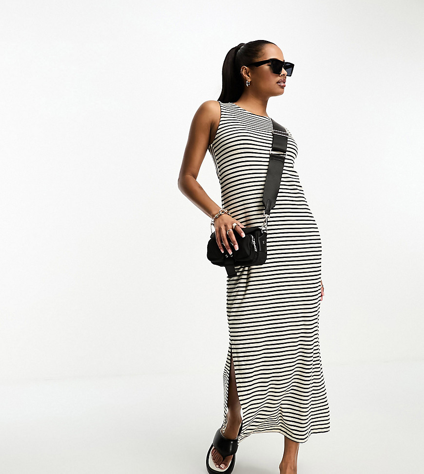 Vero Moda Aware Petite sleeveless maxi dress in mono stripe-White