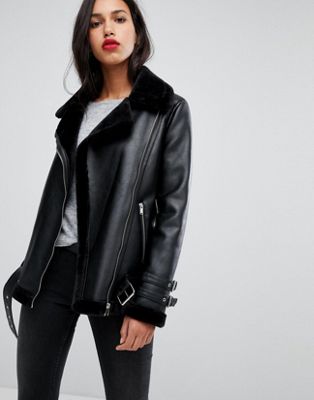 faux leather aviator jacket