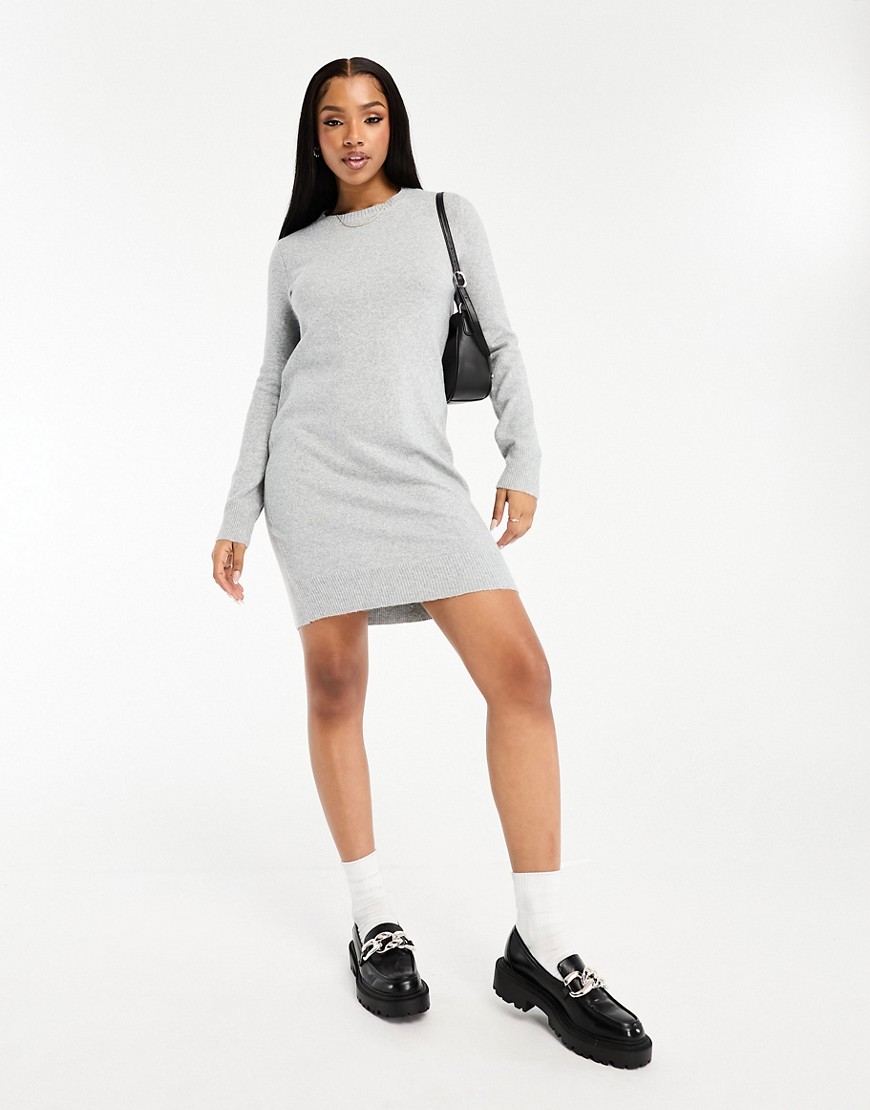 Vero Moda knitted mini jumper dress in grey melange