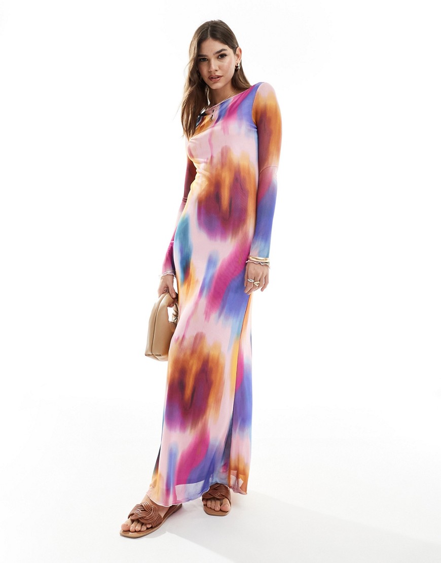 Vero Moda long sleeved mesh dress in blurred multi print