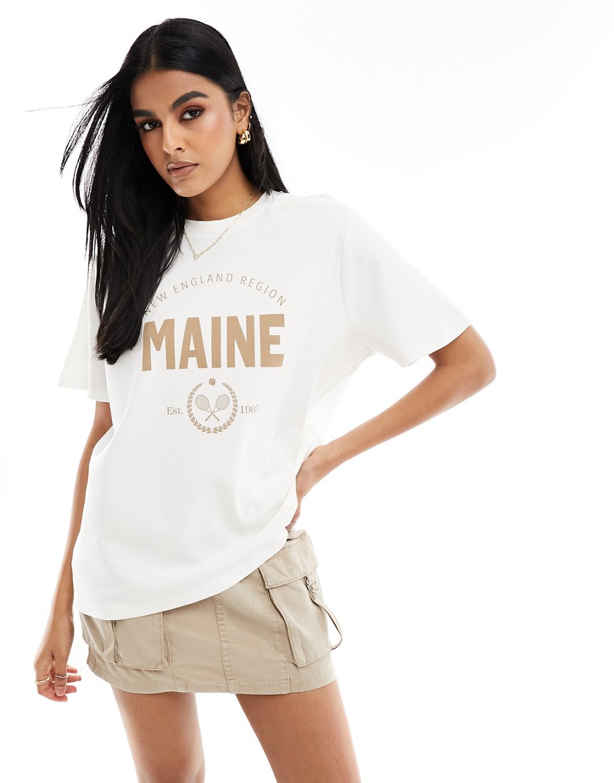 Vero Moda super soft oversized t-shirt with ’MAINE’ front print in white
