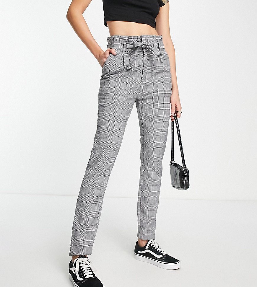 Vero Moda Tall tapered trousers with tie front in grey check