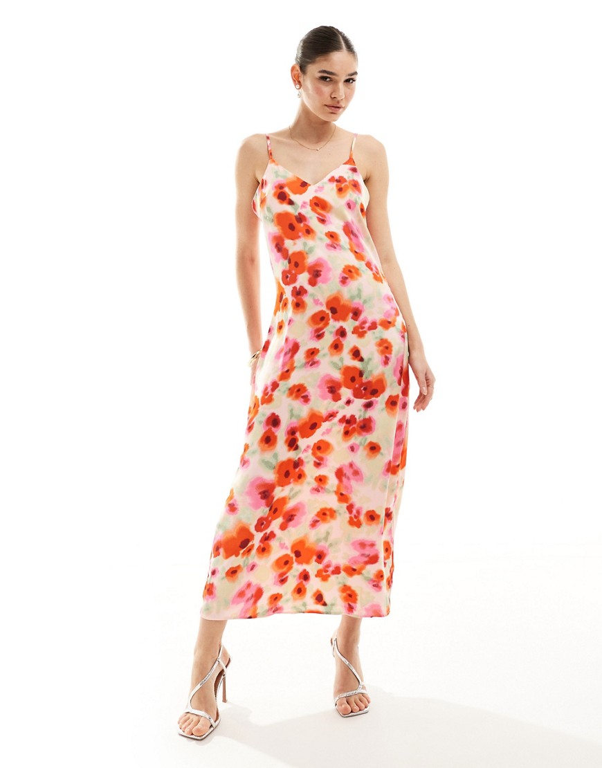 Vila satin maxi cami dress in poppy floral print-Multi